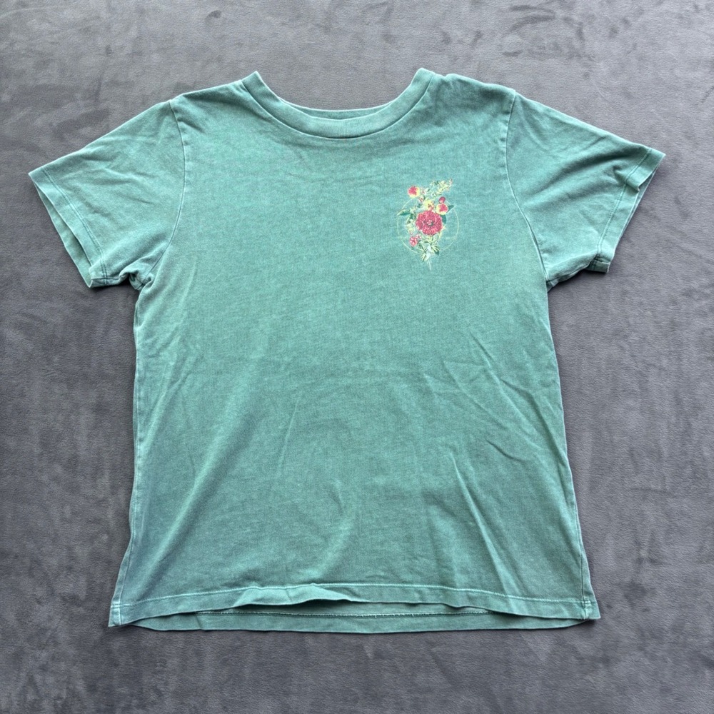 ONeill Womens Floral Graphic T-Shirt Green Short Sleeve Crew Neck Small Surf Tee